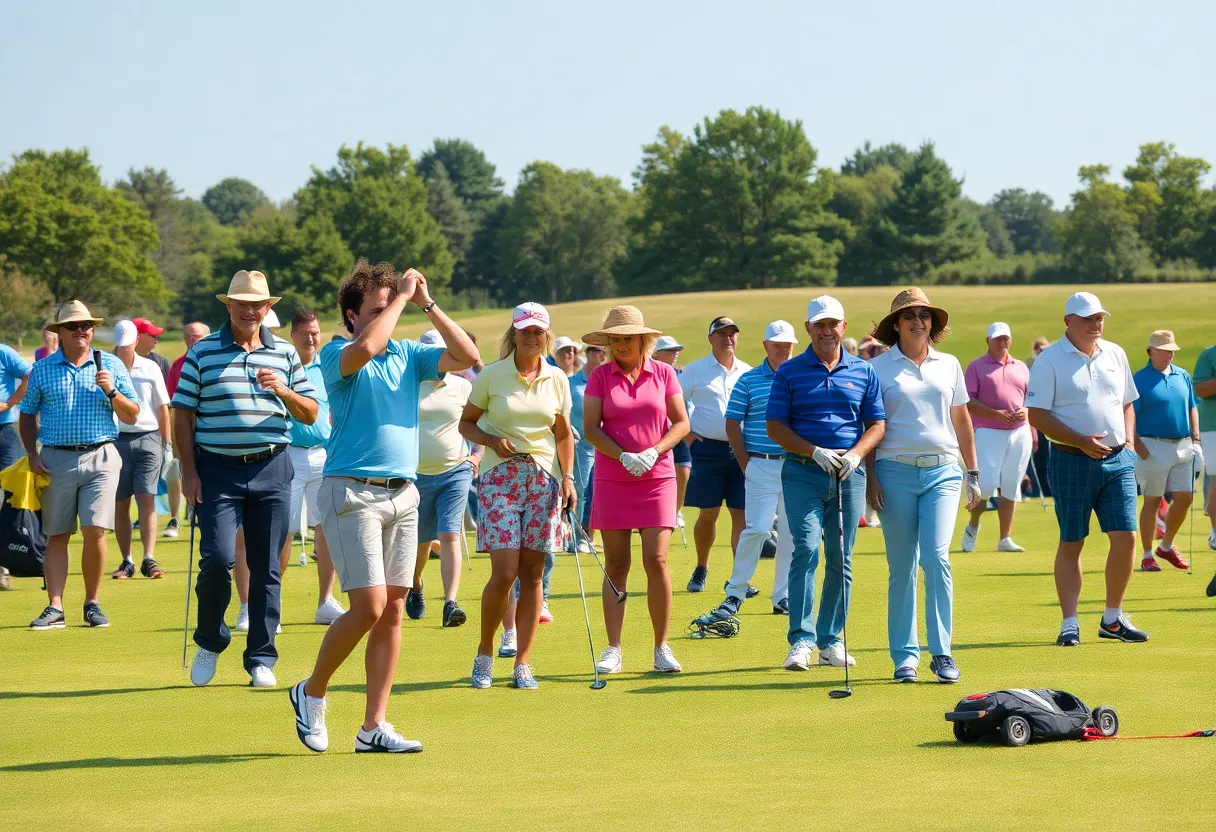 Golfers on a sunny golf course representing community engagement
