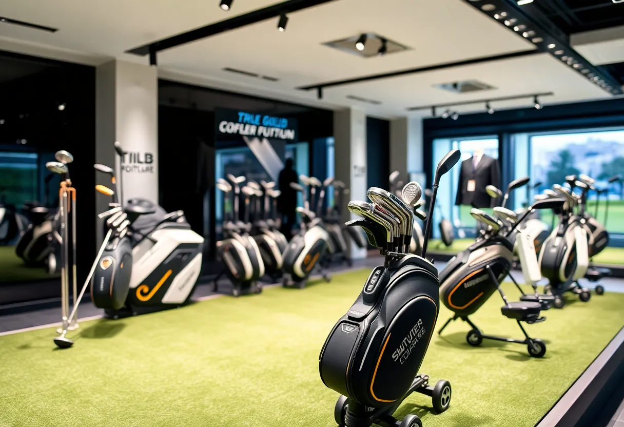High-end golf equipment from McLaren Golf displayed elegantly.
