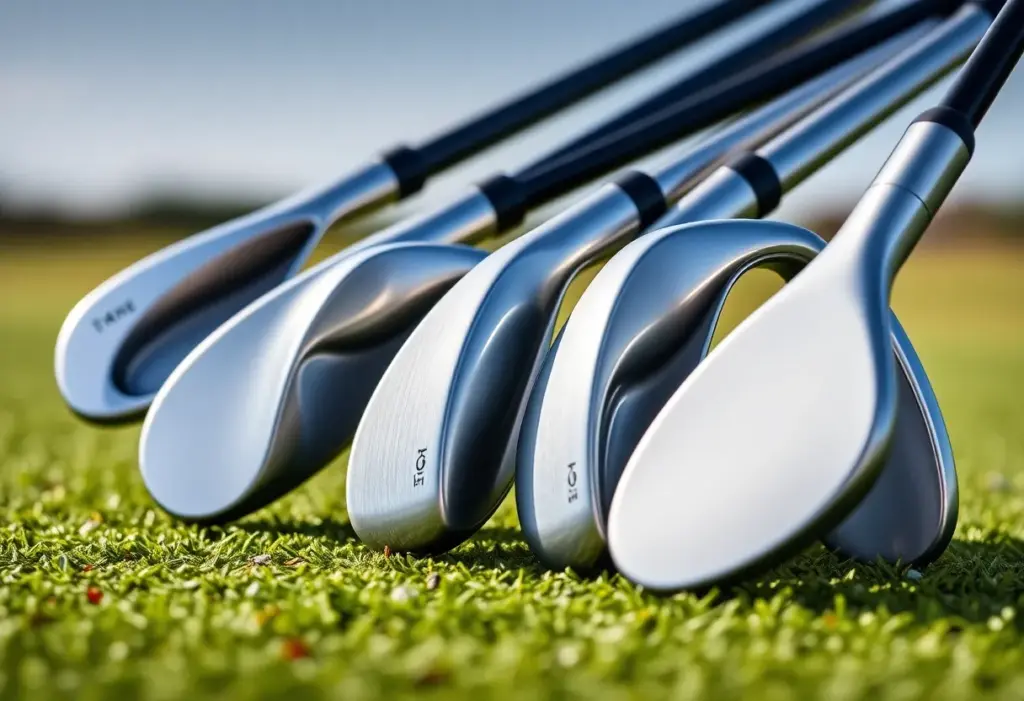 Close-up of PXG Stick 'Em Forged golf wedges on a golf course