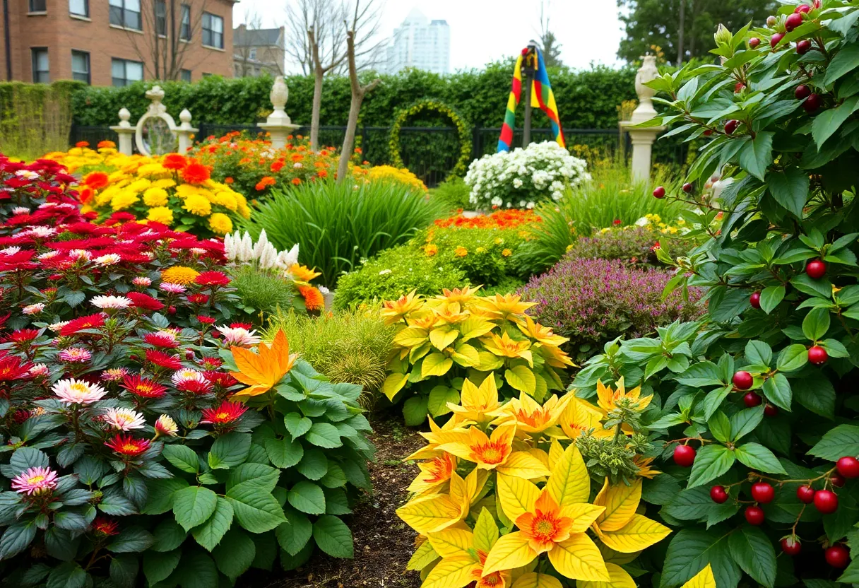A colorful garden in Philadelphia representing all four seasons.