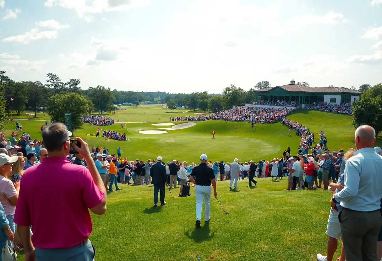 A beautiful landscape view of the Augusta National Golf Club during the Masters Tournament.