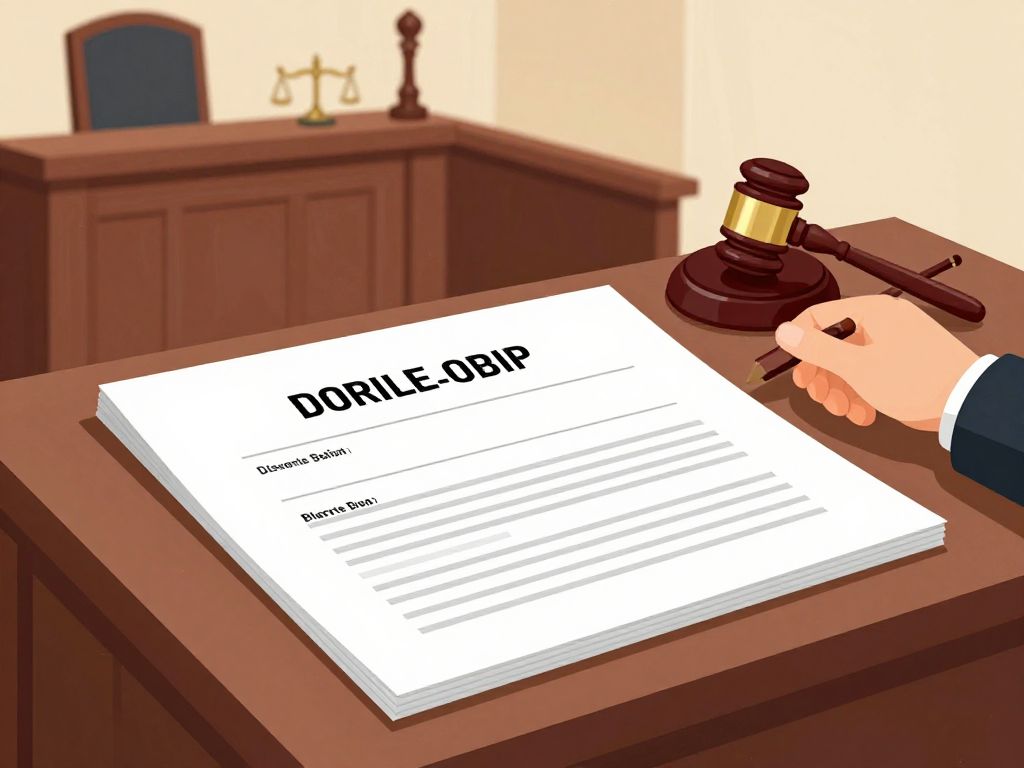 A courtroom scene related to a discrimination case with legal documents