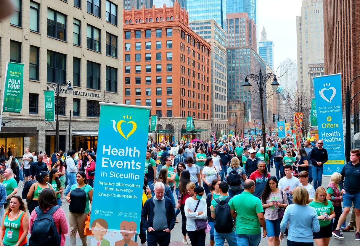 Philadelphia health events promotional banners and attendees