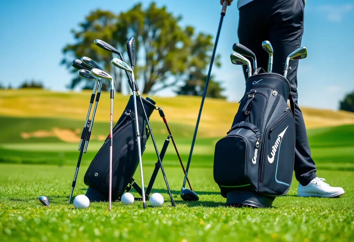 McLaren Golf clubs and bags displayed on a golf course
