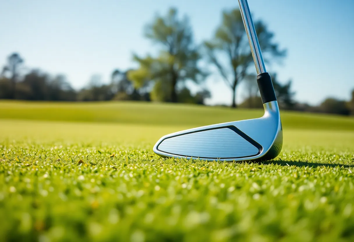 Innovative golf clubs and stylish bag on a golf course