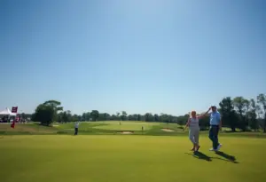 Couple enjoying a romantic moment on a golf course