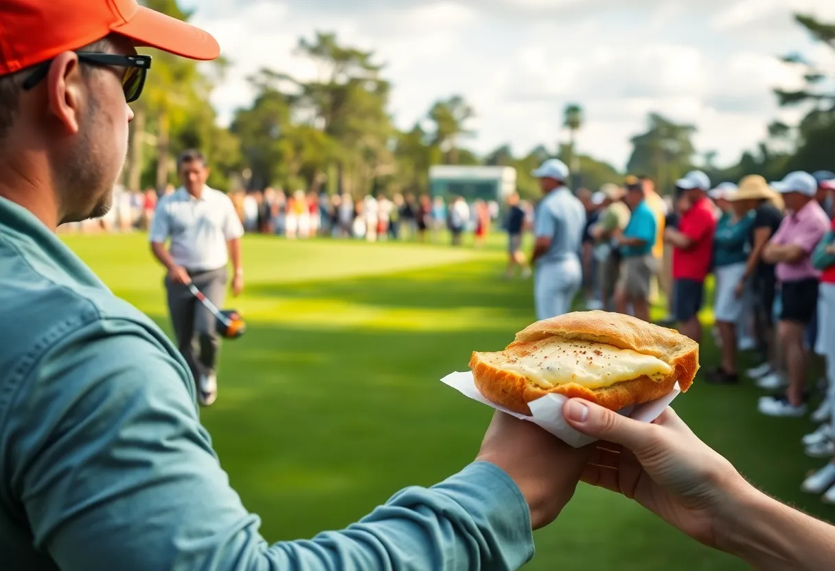 Sam Burns showcasing his golf gear at the Masters Tournament.